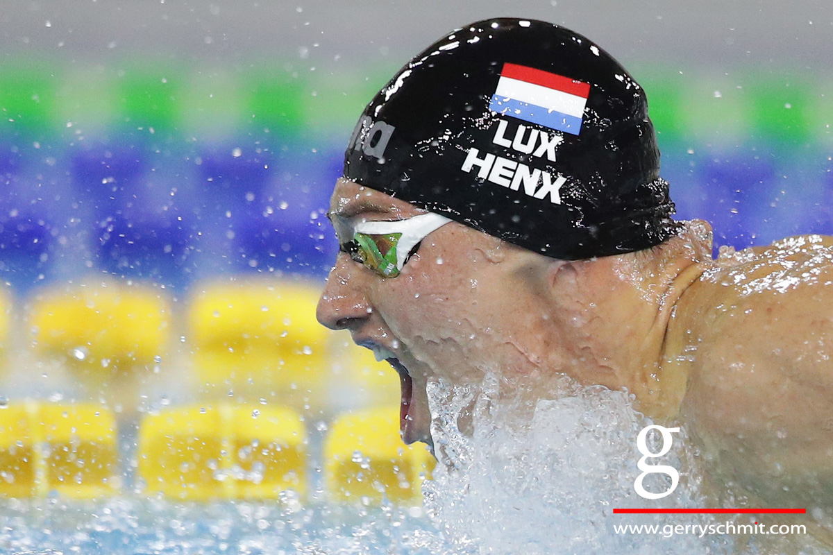 Portrait of Julien Henx of Luxembourg during swimming competition